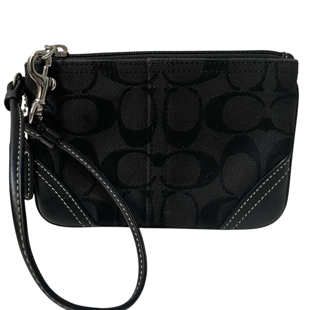 ❤️ Coach Signature Canvas Black Zip Top Wristlet